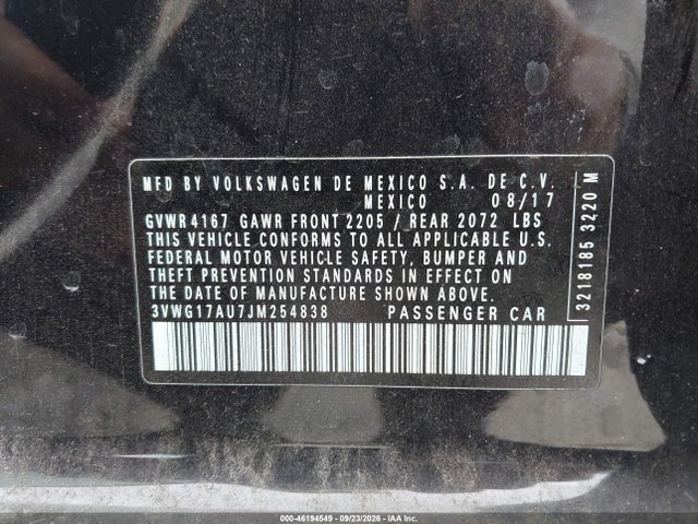 Aukcja sprzedaży 2018 Volkswagen Golf Tsi S/tsi Se, vin: 3VWG17AU7JM254838, numer aukcji: 46194549