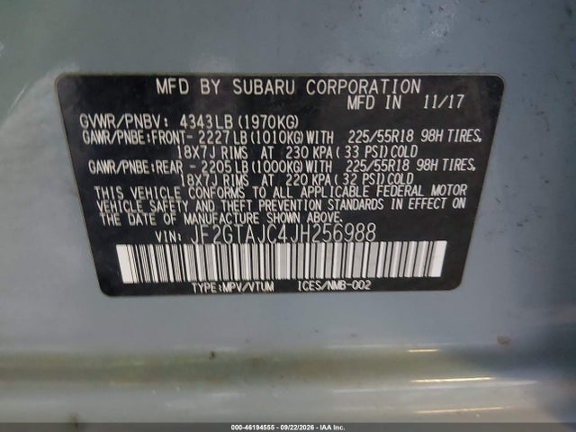 Aukcja sprzedaży 2018 Subaru Crosstrek 2.0i Limited, vin: JF2GTAJC4JH256988, numer aukcji: 46194555