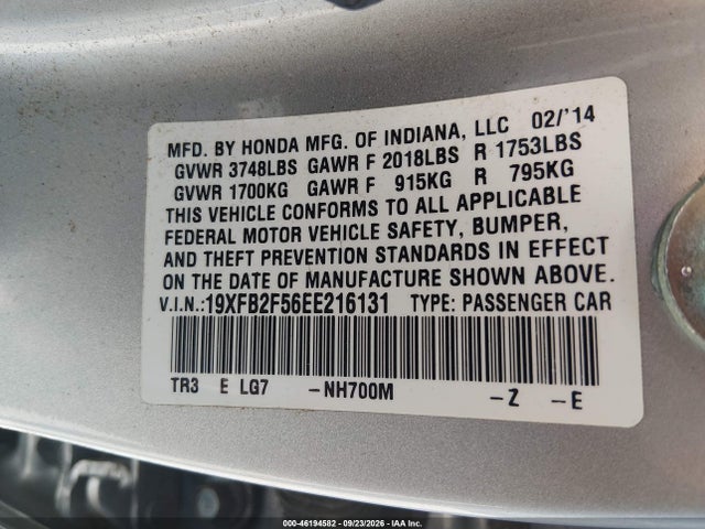 Honda Civic Lx 2014 19XFB2F56EE216131 Image 9
