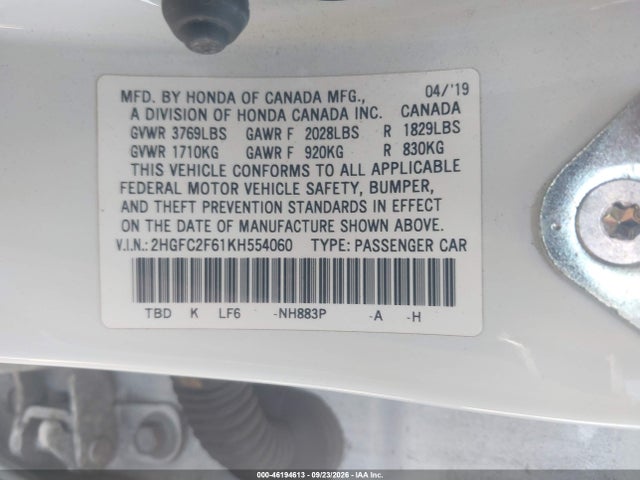 Продаж на аукціоні авто 2019 Honda Civic Lx, vin: 2HGFC2F61KH554060, номер лоту: 46194613