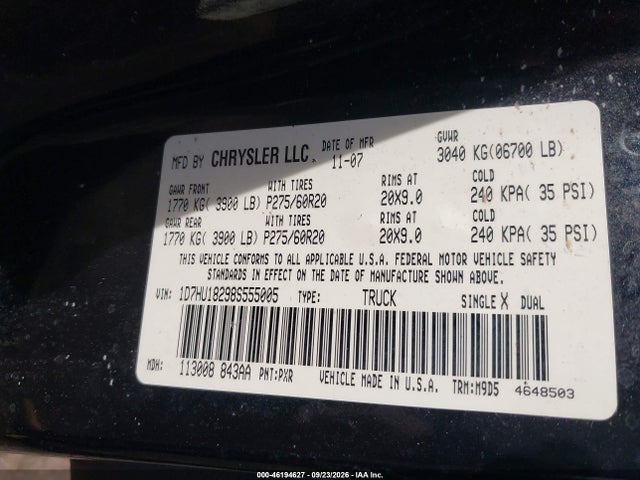 46194627 :رقم المزاد ، 1D7HU18298S555005 vin ، 2008 Dodge Ram 1500 Slt مزاد بيع