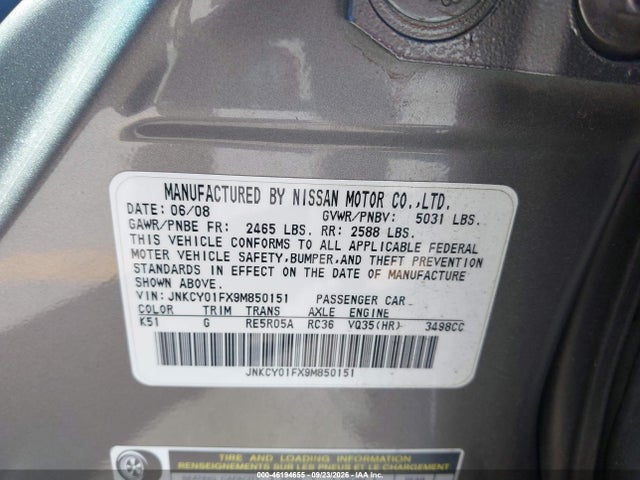 Aukcja sprzedaży 2009 Infiniti M35, vin: JNKCY01FX9M850151, numer aukcji: 46194655