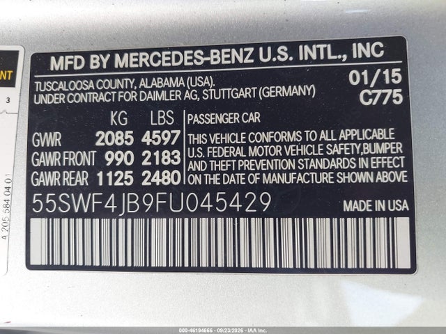 Продажа на аукционе авто 2015 Mercedes-benz C-class C 300 Sport, vin: 55SWF4JB9FU045429, номер лота: 46194666