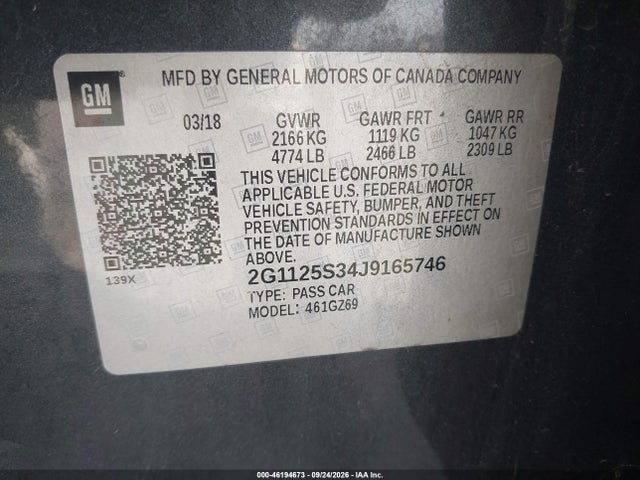Продаж на аукціоні авто 2018 Chevrolet Impala 2lz, vin: 2G1125S34J9165746, номер лоту: 46194673