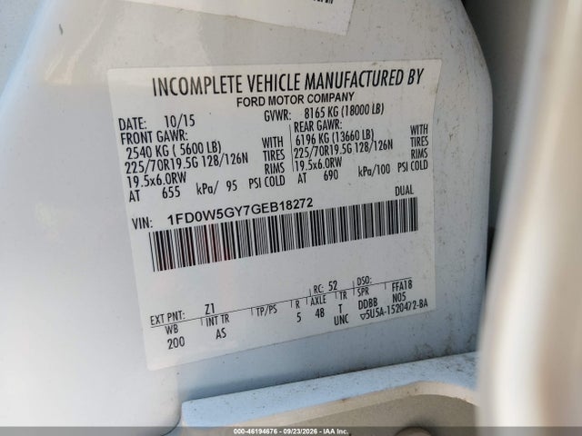 Продаж на аукціоні авто 2016 Ford F-550 Chassis Xl, vin: 1FD0W5GY7GEB18272, номер лоту: 46194676
