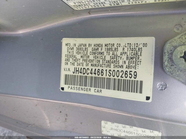 Продаж на аукціоні авто 2001 Acura Integra Gs, vin: JH4DC44661S002659, номер лоту: 46194683