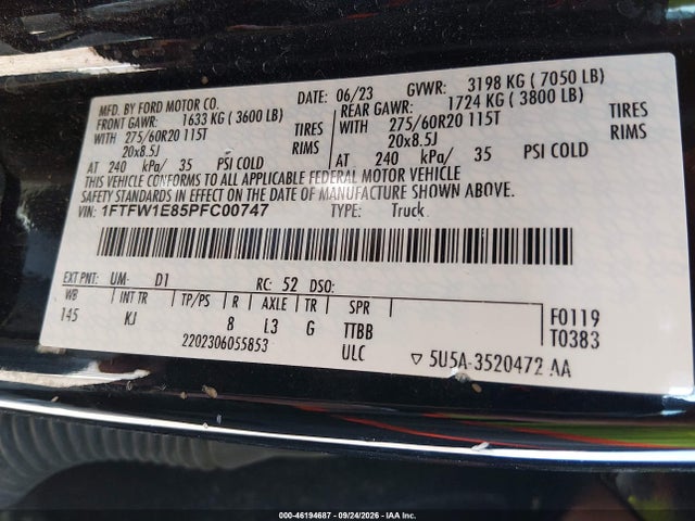 46194687 :رقم المزاد ، 1FTFW1E85PFC00747 vin ، 2023 Ford F-150 King Ranch مزاد بيع