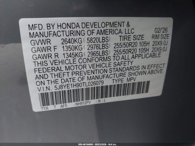 2026 Acura Mdx A-spec Advance Package მანქანა იყიდება აუქციონზე, vin: 5J8YE1H90TL026079, აუქციონის ნომერი: 46194690