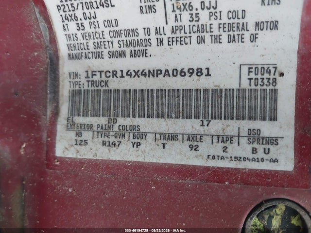 Продаж на аукціоні авто 1992 Ford Ranger Super Cab, vin: 1FTCR14X4NPA06981, номер лоту: 46194728