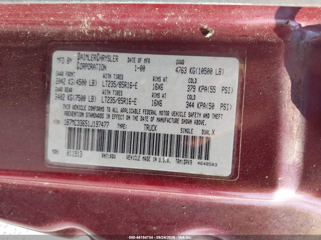 Aukcja sprzedaży 2001 Dodge Ram 3500 St, vin: 1B7MC33651J197477, numer aukcji: 46194734