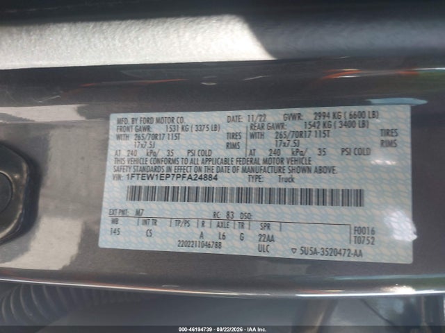 46194739 :رقم المزاد ، 1FTEW1EP7PFA24884 vin ، 2023 Ford F-150 Xl مزاد بيع