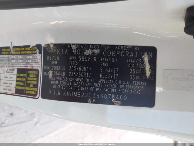 46194756 :رقم المزاد ، KNDMB233166076460 vin ، 2006 Kia Sedona Ex/lx مزاد بيع