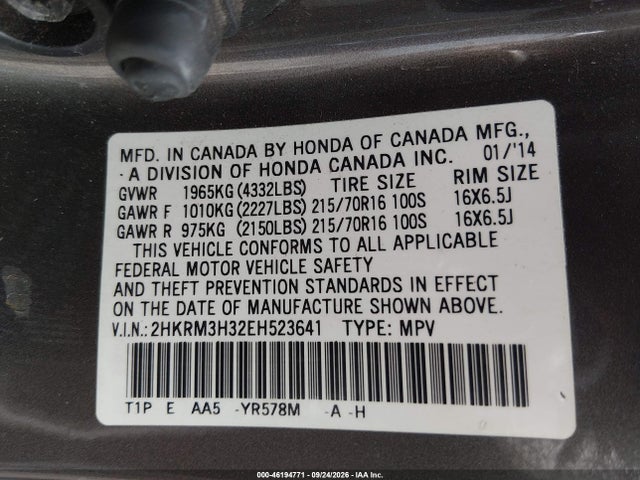 Honda CR-V LX 2014 2HKRM3H32EH523641 Image 9