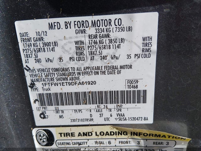 Продажа на аукционе авто 2013 Ford F-150 Xlt, vin: 1FTFW1ET9DFA61920, номер лота: 46194787