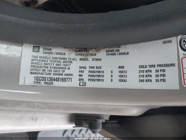 Продаж на аукціоні авто 2004 Chevrolet Colorado Ls, vin: 1GCDS136448169771, номер лоту: 46194797
