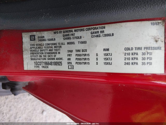 Продажа на аукционе авто 2004 Chevrolet Colorado Ls, vin: 1GCDT196648100925, номер лота: 46194803