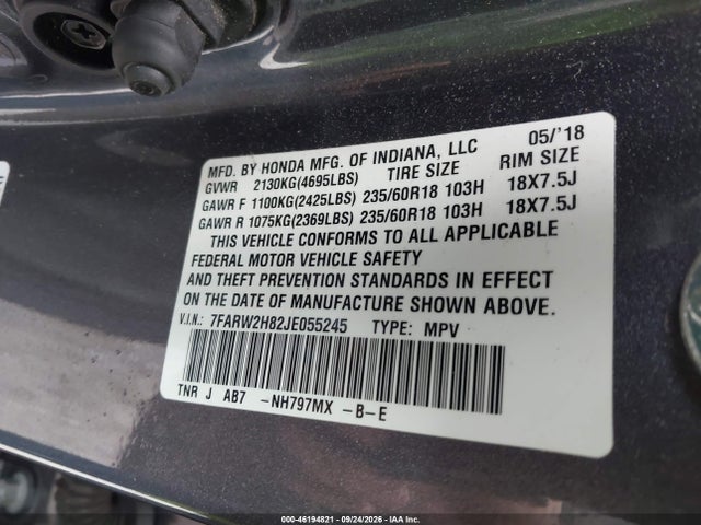 Aukcja sprzedaży 2018 Honda Cr-v Ex-l/ex-l Navi, vin: 7FARW2H82JE055245, numer aukcji: 46194821