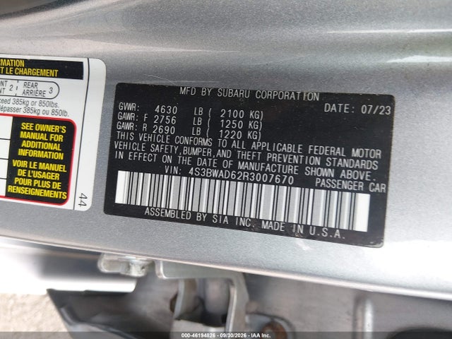 Aukcja sprzedaży 2024 Subaru Legacy Premium, vin: 4S3BWAD62R3007670, numer aukcji: 46194826