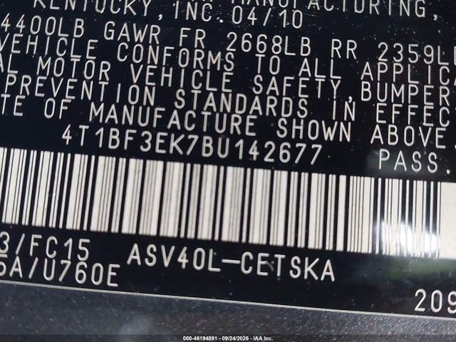 Продаж на аукціоні авто 2011 Toyota Camry Se, vin: 4T1BF3EK7BU142677, номер лоту: 46194891