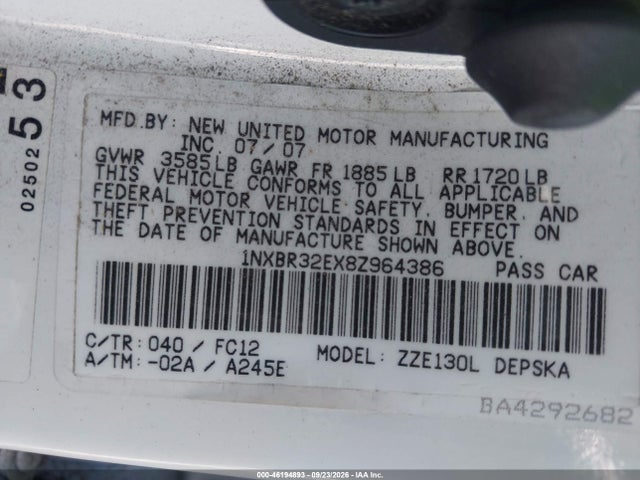 Продаж на аукціоні авто 2008 Toyota Corolla S, vin: 1NXBR32EX8Z964386, номер лоту: 46194893