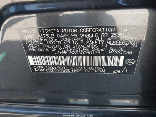 Продаж на аукціоні авто 2010 Lexus Gs 350, vin: JTHBE1KS9A0050135, номер лоту: 46194919