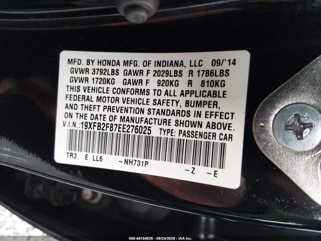 Aukcja sprzedaży 2014 Honda Civic Ex, vin: 19XFB2F87EE276025, numer aukcji: 46194926