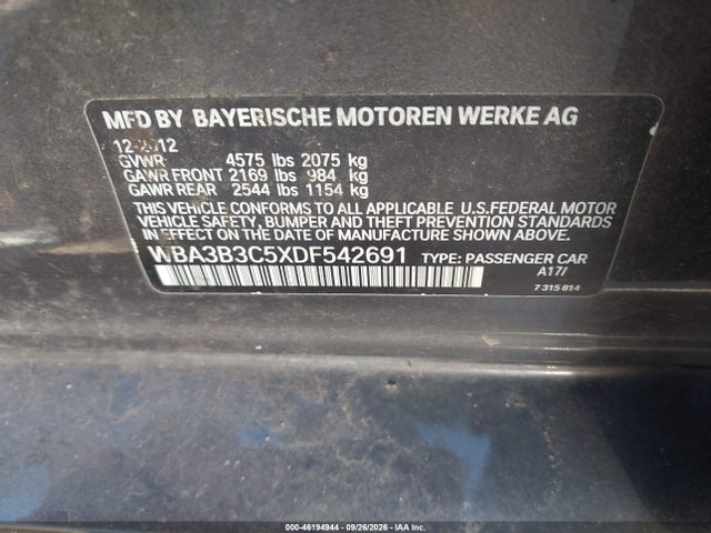 Aukcja sprzedaży 2013 Bmw 3 Series 328i Xdrive, vin: WBA3B3C5XDF542691, numer aukcji: 46194944