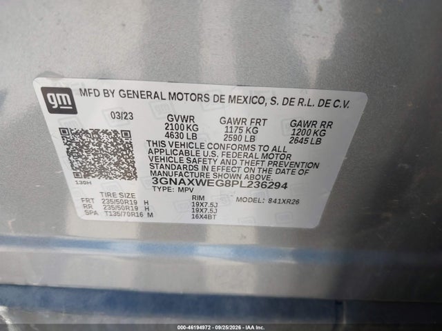 Aukcja sprzedaży 2023 Chevrolet Equinox Awd Rs, vin: 3GNAXWEG8PL236294, numer aukcji: 46194972