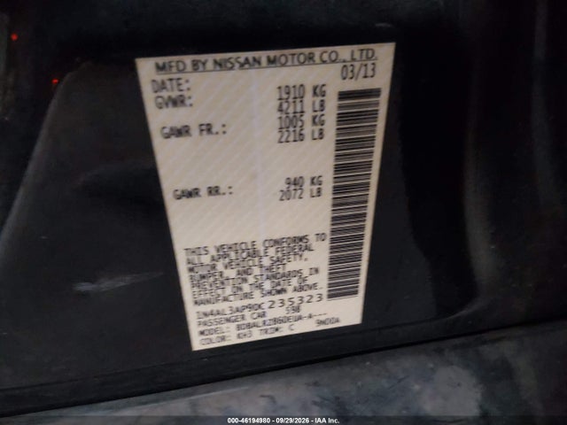 2013 Nissan Altima 2.5 S მანქანა იყიდება აუქციონზე, vin: 1N4AL3AP9DC235323, აუქციონის ნომერი: 46194980