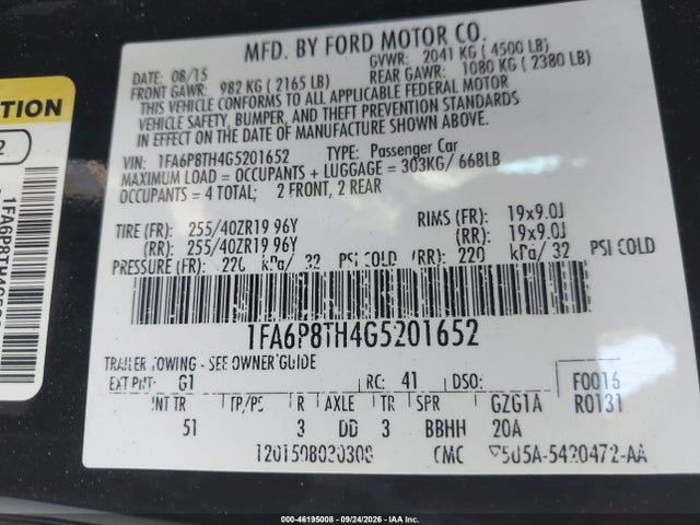 Продажа на аукционе авто 2016 Ford Mustang Ecoboost Premium, vin: 1FA6P8TH4G5201652, номер лота: 46195008