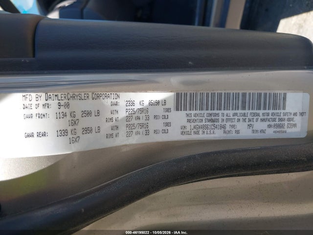 Продаж на аукціоні авто 2001 Jeep Grand Cherokee Laredo, vin: 1J4GX48S61C541846, номер лоту: 46195022