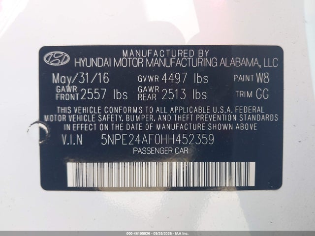 Hyundai SONATA SE 2017 5NPE24AF0HH452359 Image 9