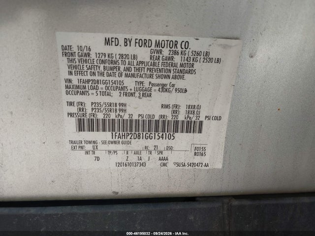 Продаж на аукціоні авто 2016 Ford Taurus Se, vin: 1FAHP2D81GG154105, номер лоту: 46195032