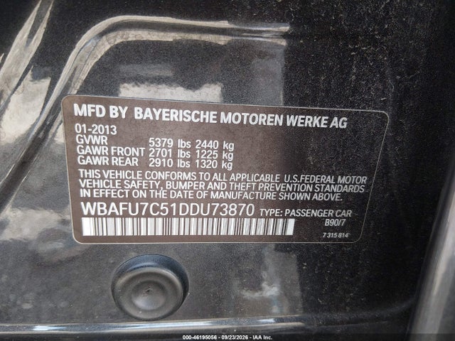 2013 Bmw 535i Xdrive მანქანა იყიდება აუქციონზე, vin: WBAFU7C51DDU73870, აუქციონის ნომერი: 46195056