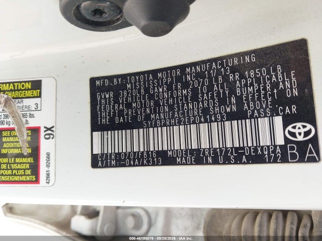 Продажа на аукционе авто 2014 Toyota Corolla Le Eco, vin: 5YFBPRHE2EP041493, номер лота: 46195076