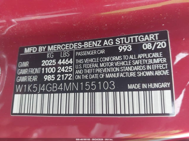 2021 Mercedes-benz Cla 250 მანქანა იყიდება აუქციონზე, vin: W1K5J4GB4MN155103, აუქციონის ნომერი: 46195100