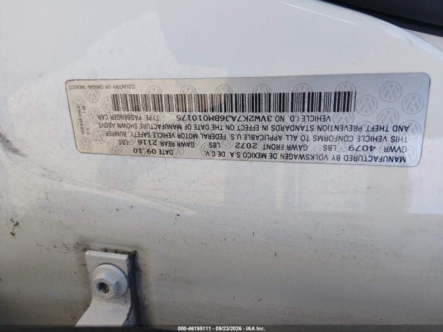 Продаж на аукціоні авто 2011 Volkswagen Jetta S, vin: 3VW2K7AJ6BM010175, номер лоту: 46195111