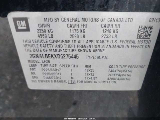 Продаж на аукціоні авто 2013 Chevrolet Equinox Ls, vin: 2GNALBEKXD6275445, номер лоту: 46195119