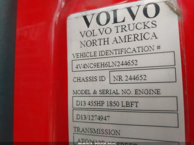 46195126 :رقم المزاد ، 4V4NC9EH6LN244652 vin ، 2020 Volvo Vnl مزاد بيع