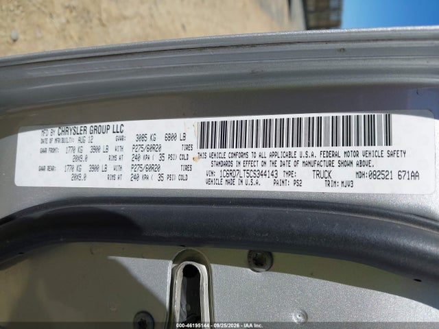 46195144 :رقم المزاد ، 1C6RD7LT5CS344143 vin ، 2012 Ram 1500 Slt مزاد بيع