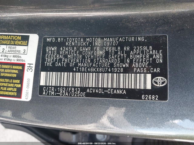 Продажа на аукционе авто 2008 Toyota Camry Le, vin: 4T1BE46KX8U741928, номер лота: 46195159