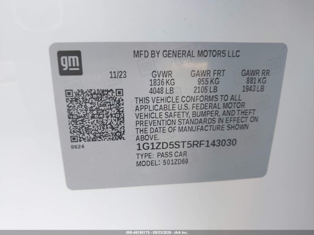 Aukcja sprzedaży 2024 Chevrolet Malibu Fwd 1lt, vin: 1G1ZD5ST5RF143030, numer aukcji: 46195175