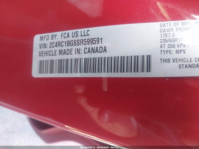 2025 Chrysler Pacifica Select მანქანა იყიდება აუქციონზე, vin: 2C4RC1BG6SR599591, აუქციონის ნომერი: 46195214