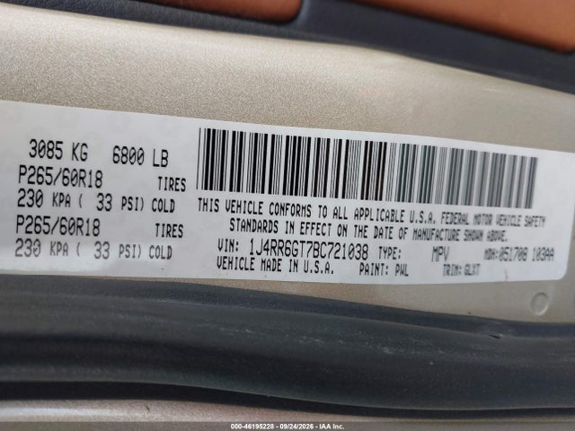 Продажа на аукционе авто 2011 Jeep Grand Cherokee Overland, vin: 1J4RR6GT7BC721038, номер лота: 46195228