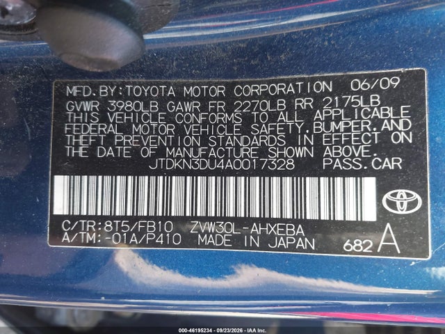 46195234 :رقم المزاد ، JTDKN3DU4A0017328 vin ، 2010 Toyota Prius Iii مزاد بيع