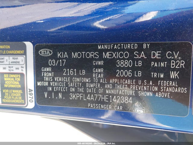 46195260 :رقم المزاد ، 3KPFL4A77HE142384 vin ، 2017 Kia Forte S مزاد بيع