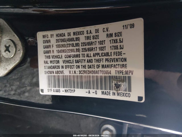 46195280 :رقم المزاد ، 3CZRE3H36AG700654 vin ، 2010 Honda Cr-v Lx مزاد بيع