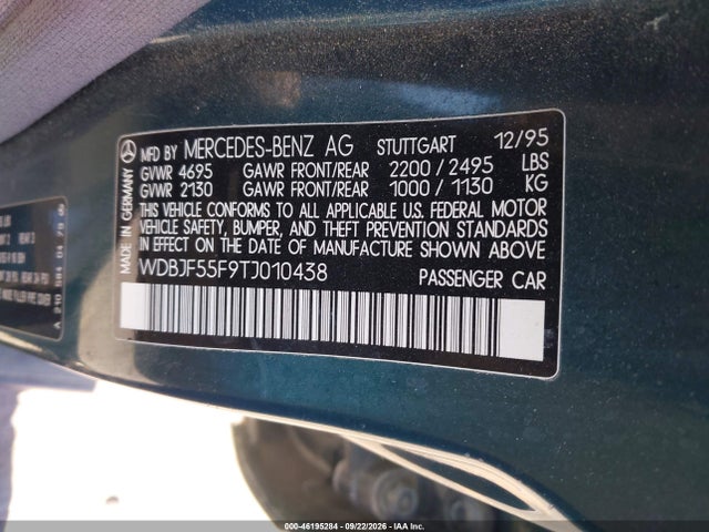 Aukcja sprzedaży 1996 Mercedes-benz E 320, vin: WDBJF55F9TJ010438, numer aukcji: 46195284