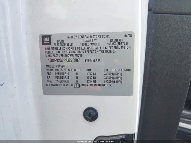 Aukcja sprzedaży 2008 Gmc Acadia Slt-1, vin: 1GKEV23798J270897, numer aukcji: 46195307