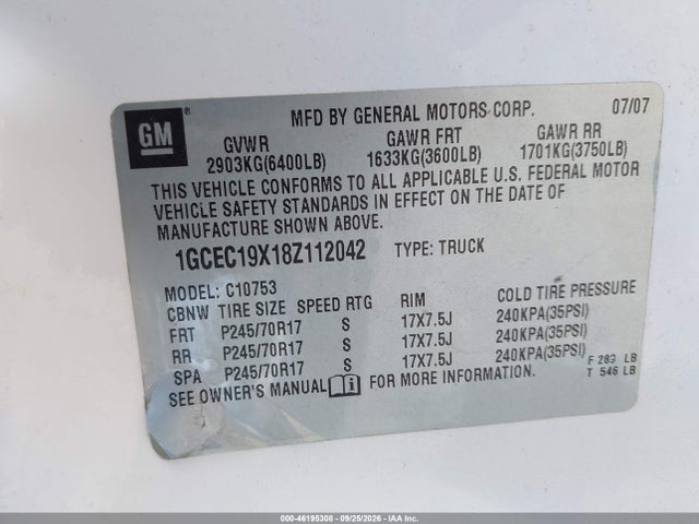 Aukcja sprzedaży 2008 Chevrolet Silverado 1500 Work Truck, vin: 1GCEC19X18Z112042, numer aukcji: 46195308